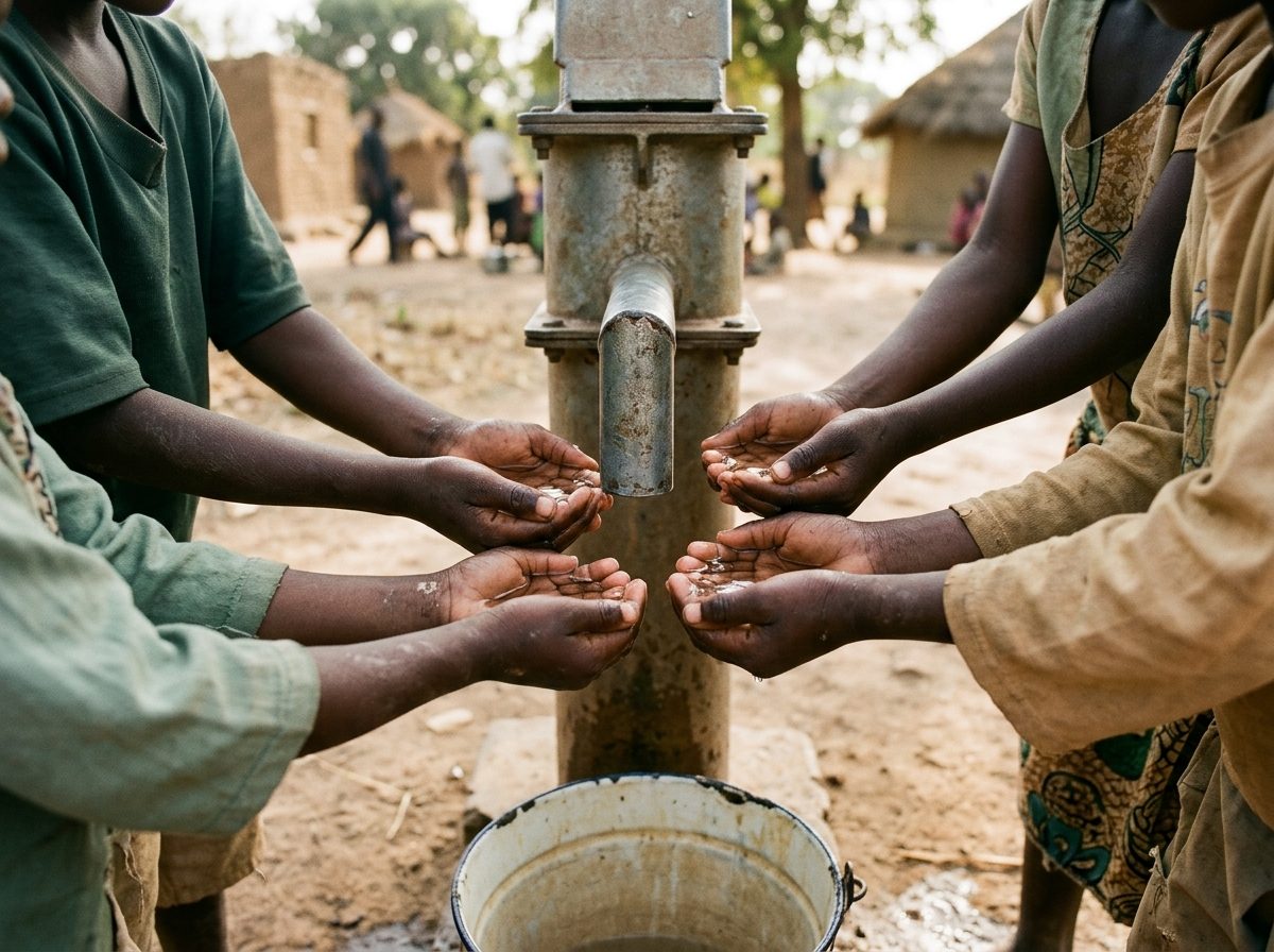 Children's hands at a clean water source